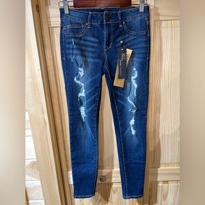 1822 DENIM Distressed Ankle Skinny Jeans NWT Size 28 Dark Wash